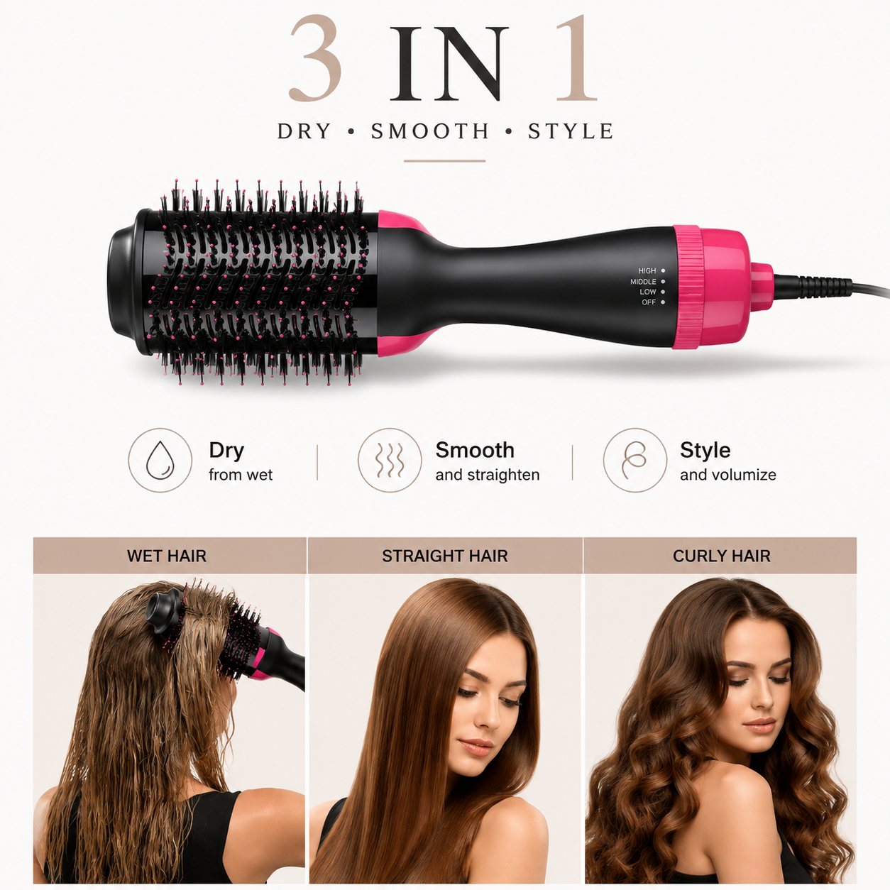 3 in 1 One-Step Hot Air Brush