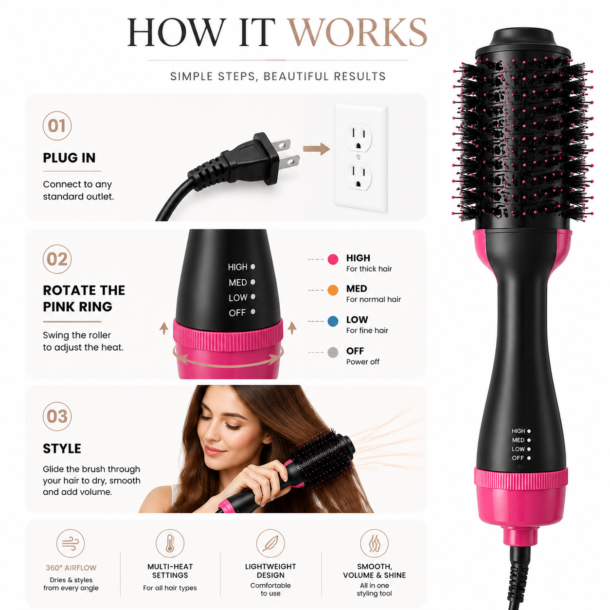 3 in 1 One-Step Hot Air Brush